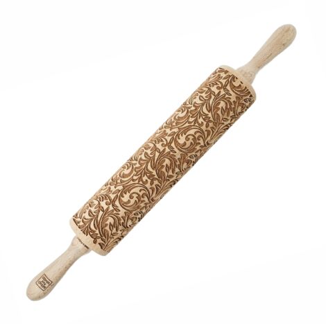 Rodillo de madera MoodForWood, grabado, 43 cm con asas, perfecto para hornear - Diseño barroco