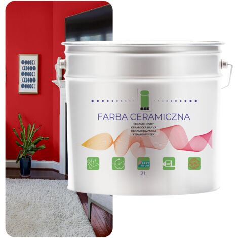 PINTURA CERÁMICA PARA PAREDES, LAVABLE, ROJA, 2 L, RESISTENTE A LAS MANCHAS