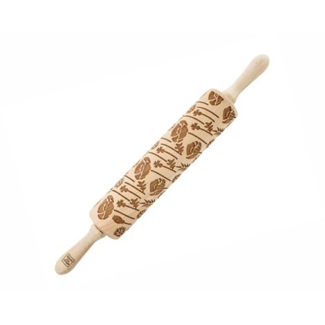 Rodillo de madera MoodForWood, grabado, 43 cm con asas, perfecto para hornear - Diseño de prado (1/5)