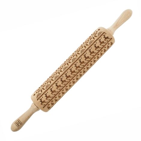Rodillo de madera MoodForWood, grabado, 43 cm con asas, perfecto para hornear - Diseño noruego (1/5)