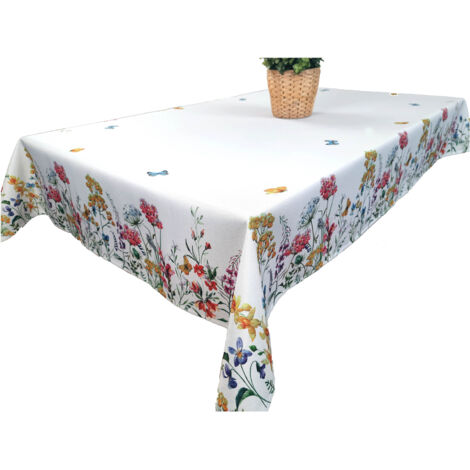 Mantel blanco con flores de colores 140x200. Mantel colorido para una mesa grande. (1/5)