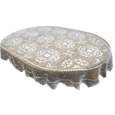 Mantel ovalado de encaje blanco 140x220 Tapete ovalado de ganchillo blanco (1/5)