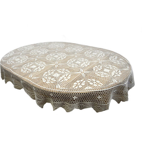 Mantel ovalado de ganchillo 110/160, encaje, tapete, beige natural, estilo boho (1/5)
