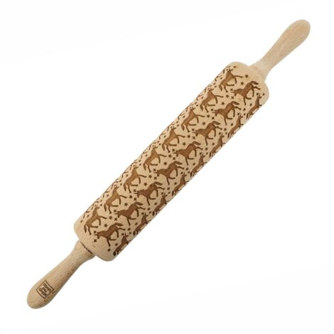 Rodillo de madera MoodForWood, grabado, 43 cm con asas, perfecto para hornear - Diseño de unicornio (1/5)