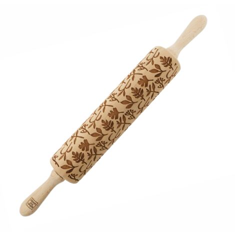 Rodillo de madera MoodForWood, grabado, 43 cm con asas, perfecto para hornear - Diseño de hierbas (1/5)