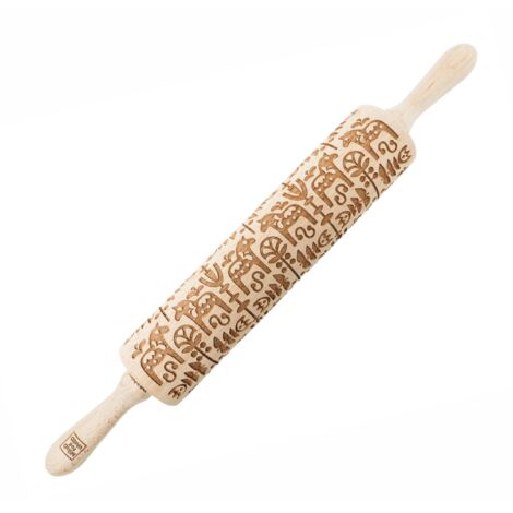 Rodillo de madera MoodForWood, grabado, 43 cm con asas, perfecto para hornear - Patrón Dala (1/5)
