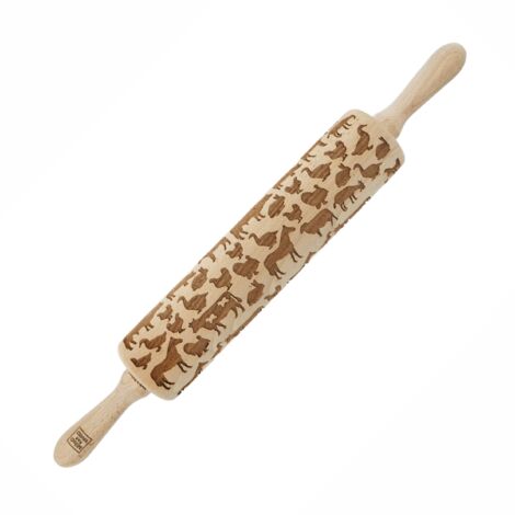 Rodillo de madera MoodForWood, grabado, 43 cm con asas, perfecto para hornear - Diseño de granjero (1/5)