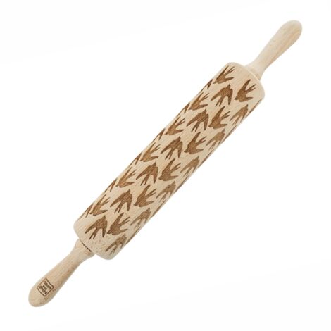 Rodillo de madera MoodForWood, grabado, 43 cm con asas, perfecto para hornear - Diseño de golondrinas (1/5)