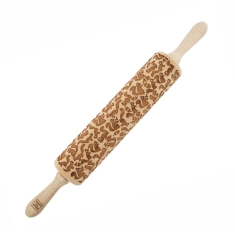 Rodillo de madera MoodForWood, grabado, 43 cm con asas, perfecto para hornear - Diseño de ardilla (1/5)