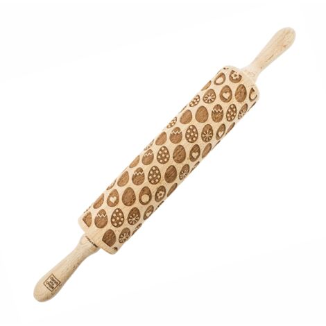 Rodillo de madera MoodForWood, grabado, 43 cm con asas, perfecto para hornear - Diseño de huevo de Pascua (1/5)