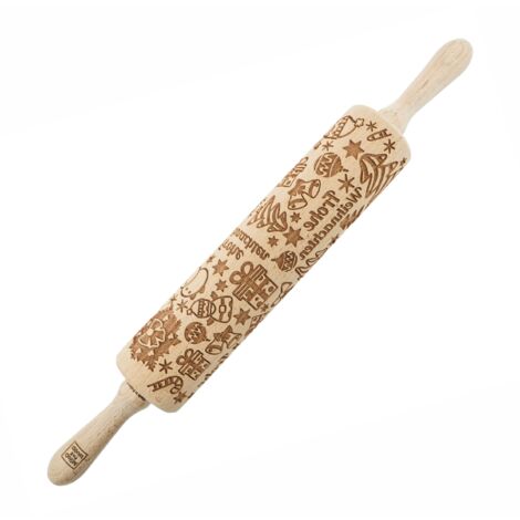 MoodForWood Rodillo de Madera, Grabado, 43 cm con Asas, Perfecto para Hornear - Patrón Frohe Weihnachten (1/5)