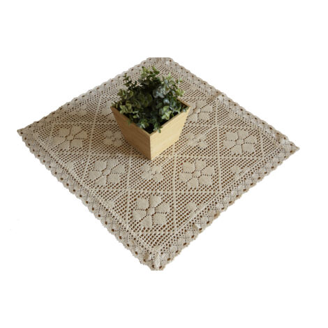 Tapete cuadrado de encaje beige 60x60, tejido a crochet natural (1/5)