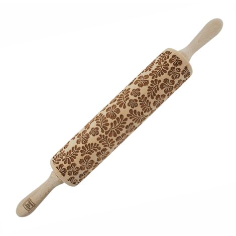 Rodillo de madera MoodForWood, grabado, 43 cm con asas, perfecto para hornear - Diseño Paradise (1/5)