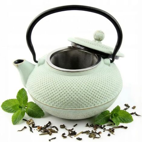 HERVIDOR DE HIERRO FUNDIDO DE 1,5 L CON INFUSOR DE MENTA Y COLADOR DE ACERO PARA T脡 DE HIERBAS