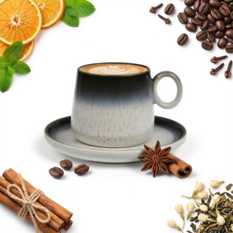 TAZA DE CER脕MICA 120 ML DISE脩O ELEGANTE CON PLATO DE CAF脡