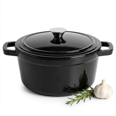 OLLA DE HIERRO FUNDIDO ESMALTADO 4,5L NEGRO CON TAPA PARA COCINAS DE GAS Y EL脡CTRICAS