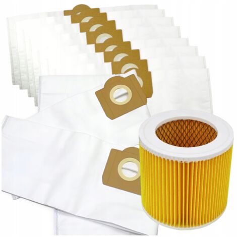 SET DE 10 BOLSAS PARA ASPIRADORA KARCHER PLUS KWD WD3 WD2 + FILTRO (1/5)