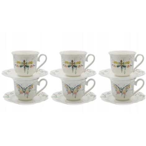 TAZA DE 220 ml CON PLATO PARA T脡 Y CAF脡 JUEGO DE 6 PAPILLON DE REGALO (1/5)