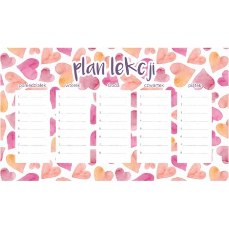Magnetischer Unterrichtsplan, rosa und orange Herzen, 30 x 17,5 cm