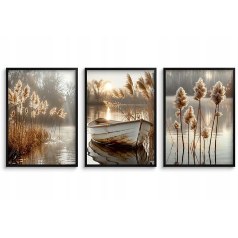 Poster 30x40 fürs Wohnzimmer Bilder im schwarzen Rahmen für die Wand Gräser Set