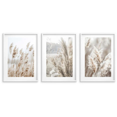 Posterset mit Rahmen fürs Schlafzimmer Wohnzimmer Wandbilder Grass Boho