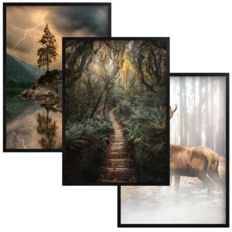 Poster Wandbilder Schwarzer Rahmen Wald Berge Wohnzimmer Dekoration