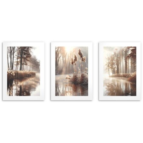 Boho-Waldposter für die Wohnzimmerwand. Morgengrassee-Poster 3x 50x70