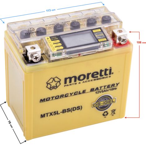 Moretti AGM (I-Gel) MTX5L-BS Batterie mit Anzeige (1/4)