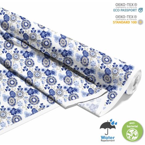 OUTDOOR DEKOSTOFFE OXFORD - Motiv blaue Blumen