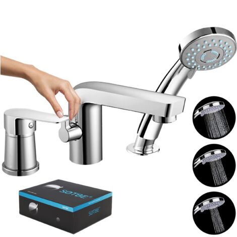 3-Loch-Wannenarmatur mit Brausegriff, für Wannenrandmontage