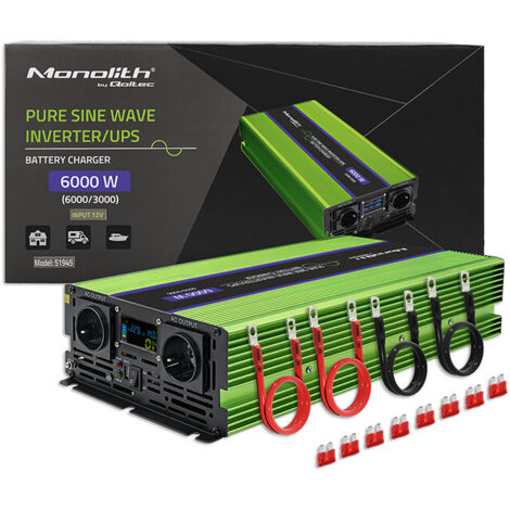 Qoltec Monolith Spannungswandler Batterieladung USV 3000 W 6000 W 12 V auf 230 V Reiner Sinus LCD (1/5)