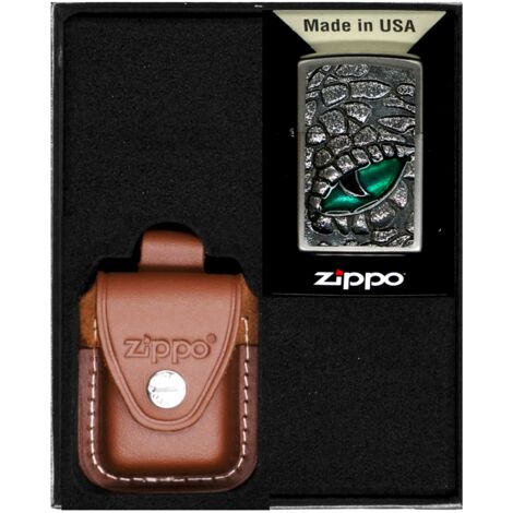 Zippo Sturmfeuerzeug – Kroko Eye, Satin Chrome, Emblem Attached