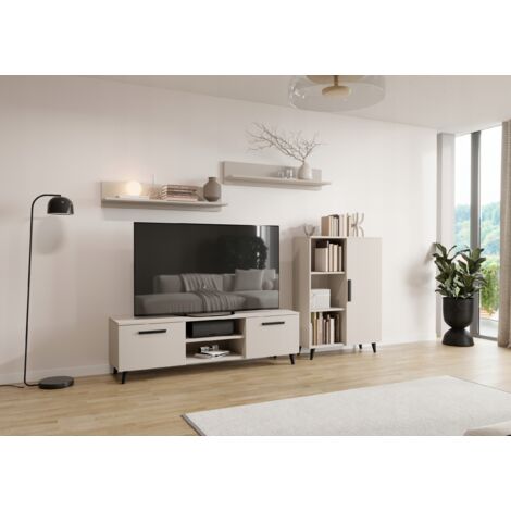 Wohnwand-Set OSLO Kaschmir Schwarz Wohnzimmer Skandinavischer Stil