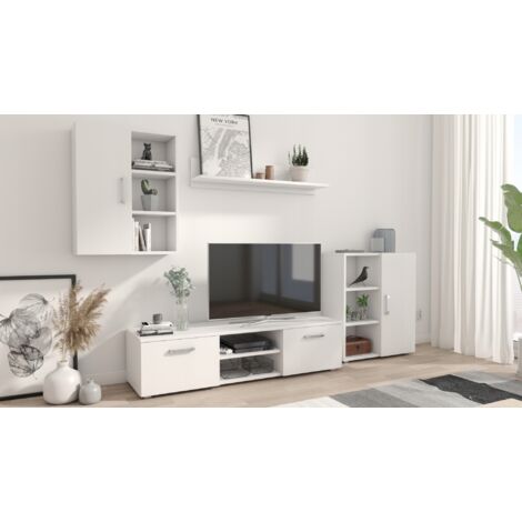 Ikar weiß Wohnwand Möbelset für das Wohnzimmer TV Kommode Hängeschrank (1/2)