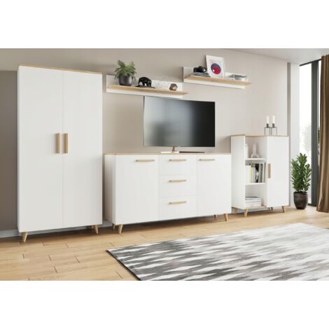 Wohnwand im skandinavischen Stil Lund, Wohnzimmermöbel-Set