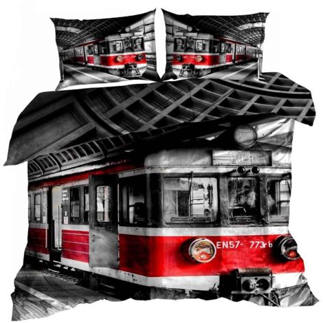 3D Baumwollsatin Bettwäsche 160x200cm RED TRAIN