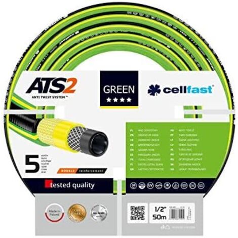 Cellfast Gartenschlauch 50 m, ATS2™ Verstärkung 1/2", fünf-lagiges PVC, knickfest, UV- und algenbeständig, lebensmittelechte Innenschicht, bis 30 bar, für Gartenbewässerung und Bewässerungssysteme