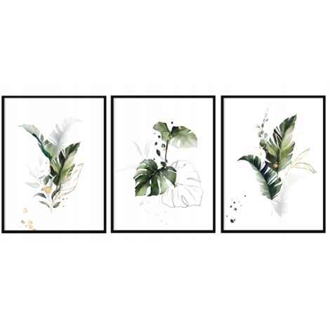 BILDPOSTER IM RAHMEN 53x73cm Triptychon Set mit 3 Gemälden Blätter P145453x73