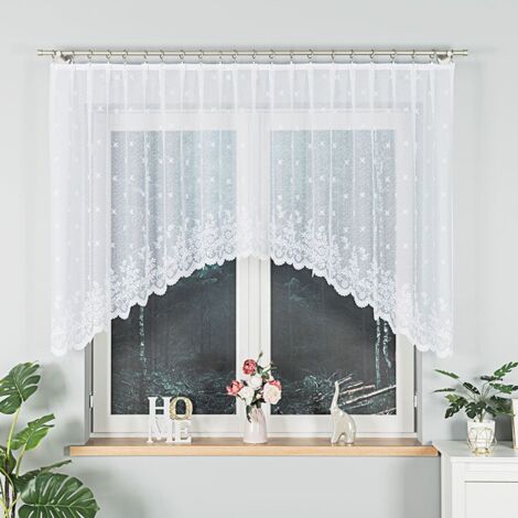 KAROLINA - Fertiggardine aus Jacquard mit Schnitt unten - 300x120 cm - weiß
