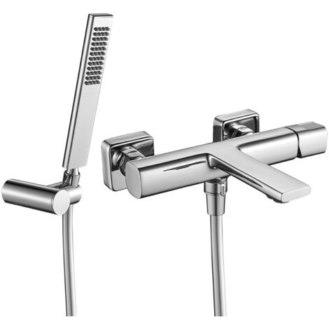 LAVEO Tores Chrom-Wandbadewannenarmatur mit Brausegarnitur
