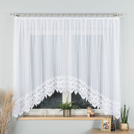 FELICJA - Fertiggardine aus Jacquard mit Schnitt unten - 300x160 cm - weiß