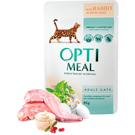 OPTIMEAL Cat Adult Kaninchen in weißer Sauce 85g