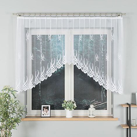 GOSIA - Fertiggardine aus Jacquard mit Schnitt unten - 300x120 cm - weiß
