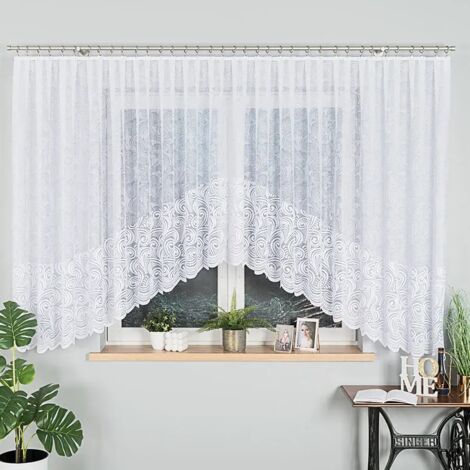 KINGA - Fertiggardine aus Jacquard mit Schnitt unten - 600x160 cm - weiß