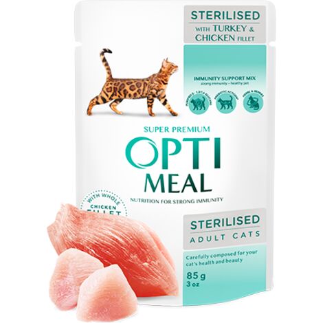 OPTIMEAL Cat Sterilisiertes Puten- und Hühnerfilet 85 g