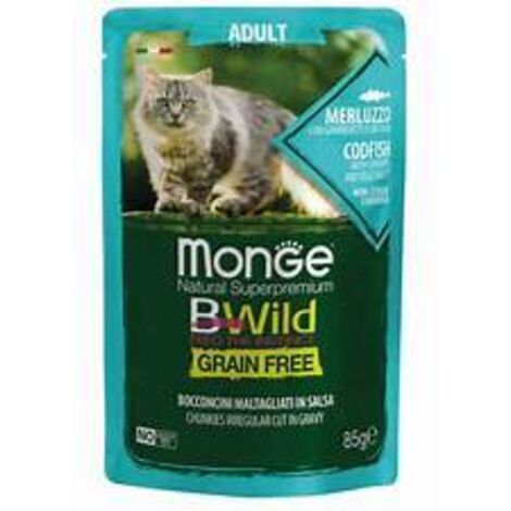 Monge BWild Cat Adult Kabeljau mit Garnelen und Gemüse in Sauce 85g