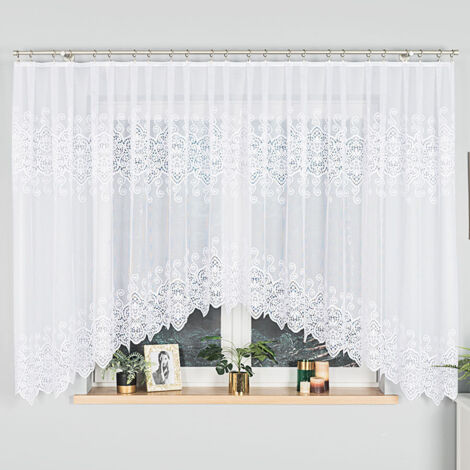CELINA - Fertiggardine aus Jacquard mit Schnitt unten - 400x160 cm - weiß
