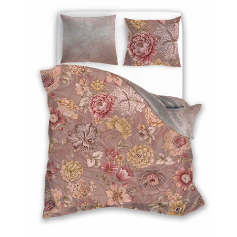 Satin-Bettwäsche-Set 160x200 Digitaldruck Nobile Flowers Puderrosa (1/4)