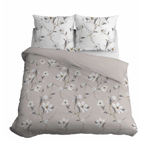 Satin Bettwäsche Set 220x200 Blumen Hellbeige (1/5)