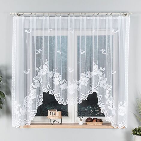 PENELOPE - Fertiggardine aus Jacquard mit Schnitt unten - 400 x 160 cm - weiß